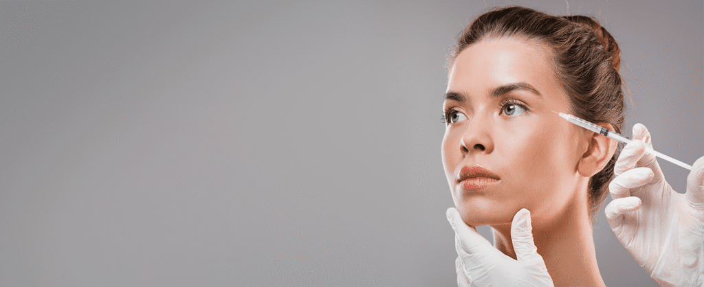 Professional injecting the corner of a woman's eye.