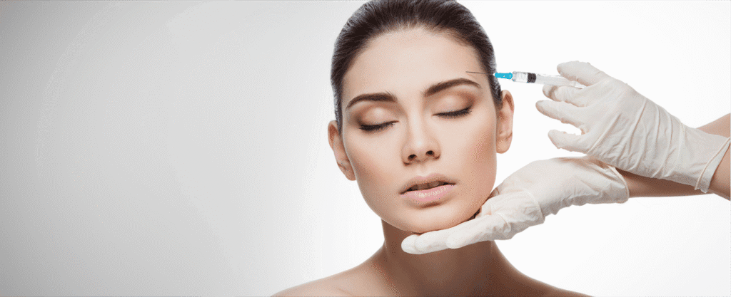 Botox injection treatment targeting forehead and temple lines for wrinkle reduction.