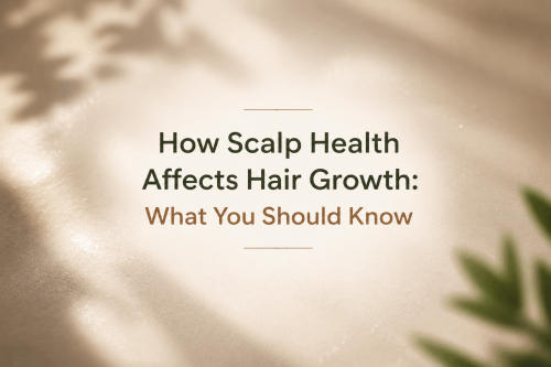 Text on a soft, neutral background discussing the relationship between scalp health and hair growth, emphasizing key information for better hair care practices.